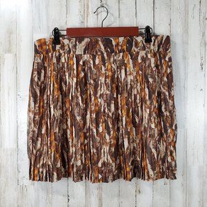 5/$25 New York & Co Womens Skirt L Brown Pleated Leaf I19